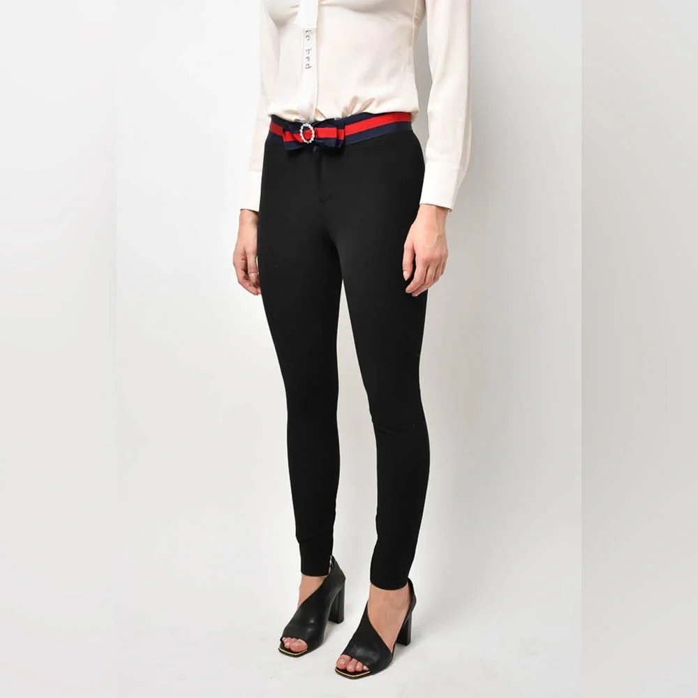 Gucci Black Straight Fit Trouser Pants Red/Blue Crystal Bow Waistband - Picture 1 of 9